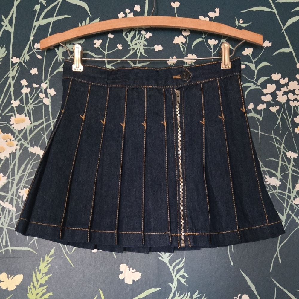 NWT Denim Pleated Mini Skirt - Navy Blue